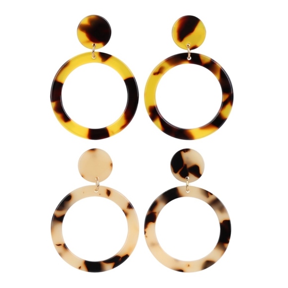 Marble Acrylic Round Geometric Dangle Earrings - Picture 6 of 7